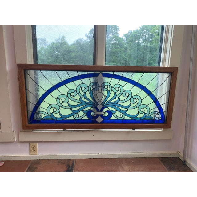 1970s Custom Stained Glass and Oak Window For Sale - Image 10 of 10