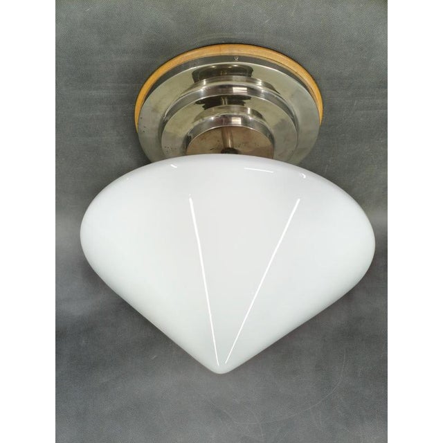 Gold Art Deco Czech Opaline Glass Flush Mount, 1930s For Sale - Image 8 of 9