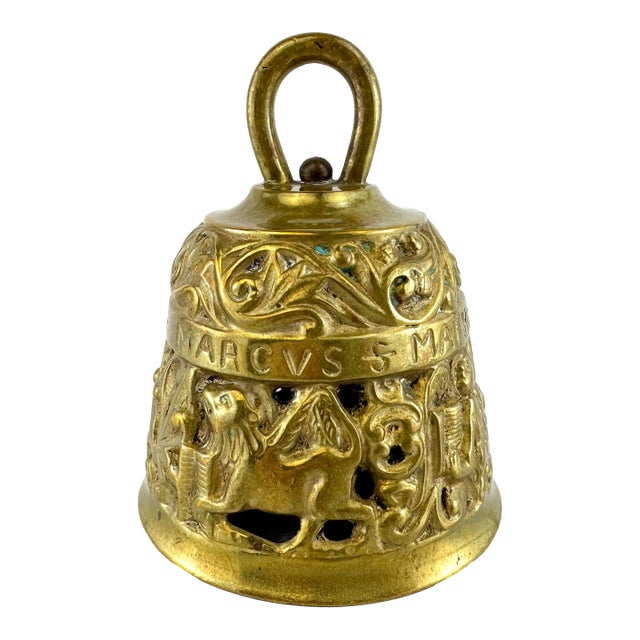 Vintage Italian Brass Relief Bell With St. Mark’s Lion and Evangelists Motif For Sale