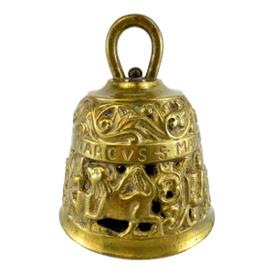 Vintage Italian Brass Relief Bell With St. Mark’s Lion and Evangelists Motif