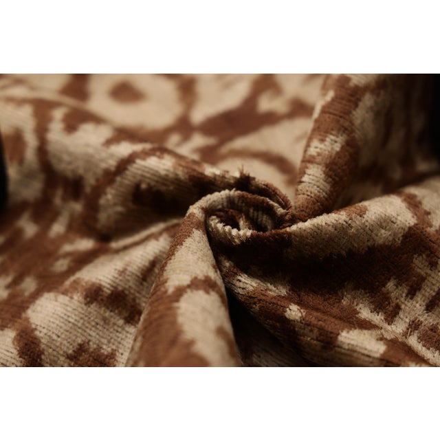 The Cognac & Cream Traditional Ikat Silk Velvet Pillow - 20" X 20" For Sale - Image 4 of 8
