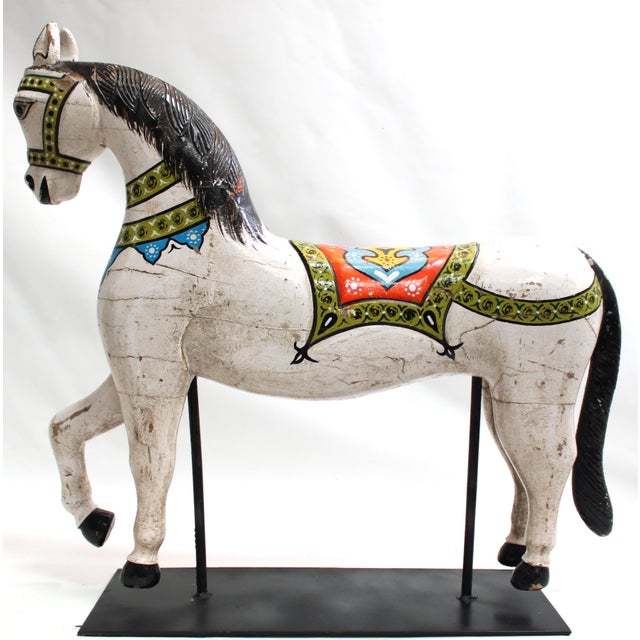 Carousel Horse on Iron Base, Green, Blue, Yellow and Orange For Sale - Image 10 of 12