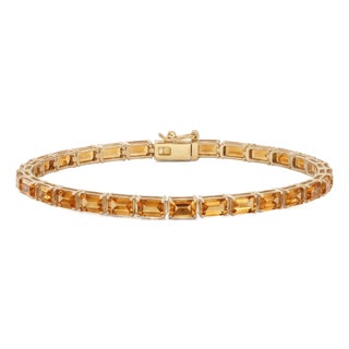 Natural Citrine Tennis Bracelet | Emerald Cut Gemstone Bracelet | November Birthstone Bracelet For Sale