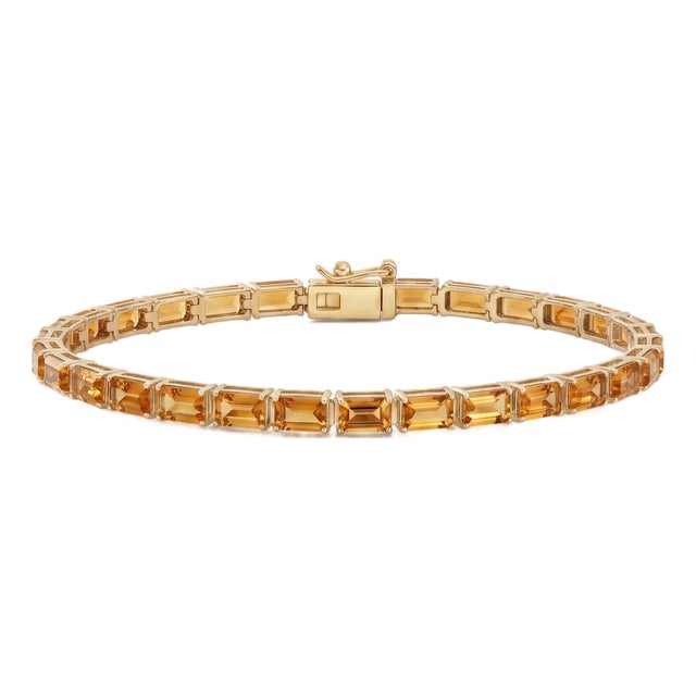 Natural Citrine Tennis Bracelet | Emerald Cut Gemstone Bracelet | November Birthstone Bracelet For Sale
