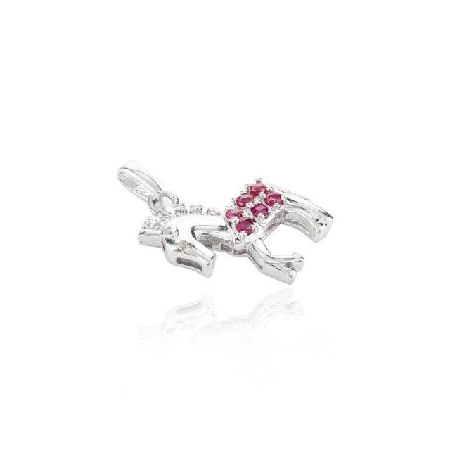 Art Deco Vintage Style 925 Silver Horse Pendant With Ruby and Diamonds - Carat and her For Sale - Image 3 of 11