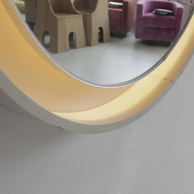 Large Round Illuminated Wooden Mirror, 1970s For Sale - Image 4 of 6