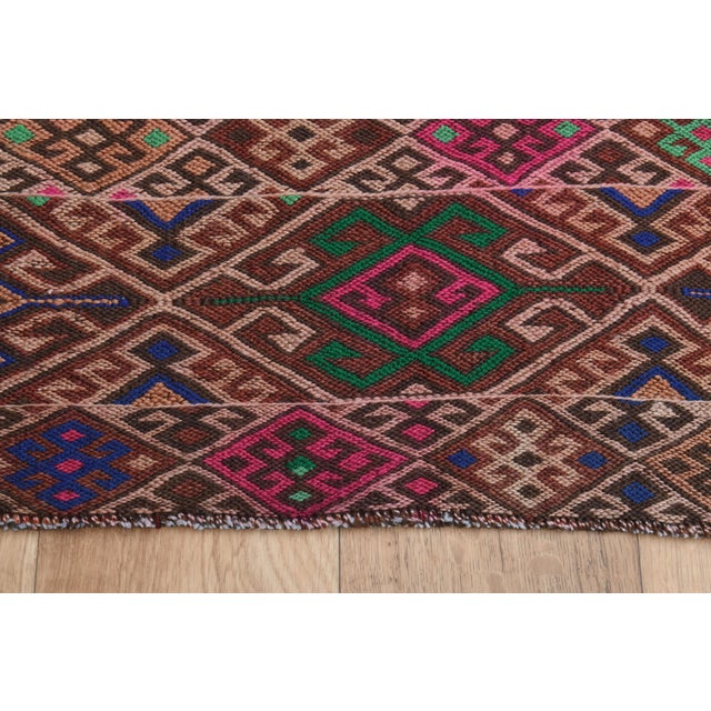 1970s Vintage Turkish Oushak Handmade Wool Cotton Pink Runner Rug For Sale - Image 4 of 11