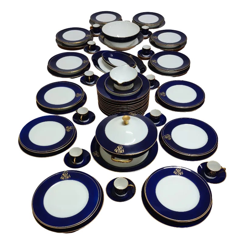 Cobalt Blue Dinnerware Set from Limoges, 1960s, Set of 68 | Chairish