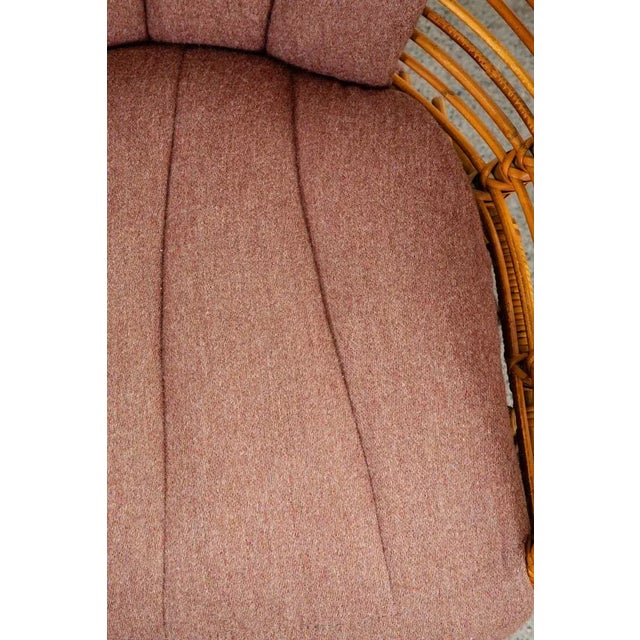 Wood 1960s Mid Century Modern Lounge Chair Set Black Swivel Rattan Pink Rose Fabric Denmark For Sale - Image 7 of 11