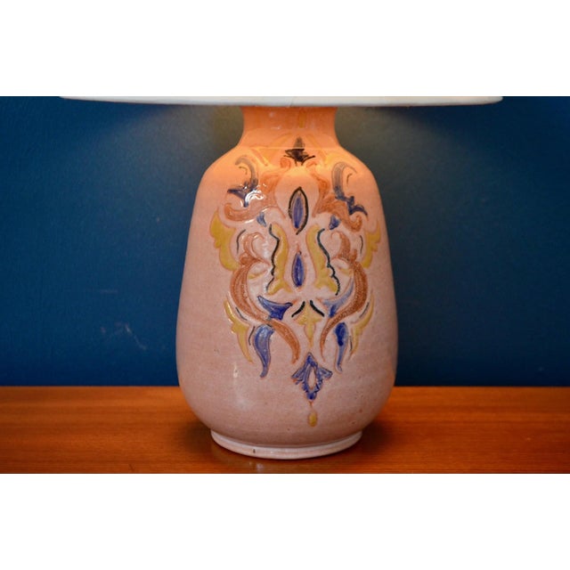 Beige Vintage Glazed Terracotta Lamp, 1960s For Sale - Image 8 of 11