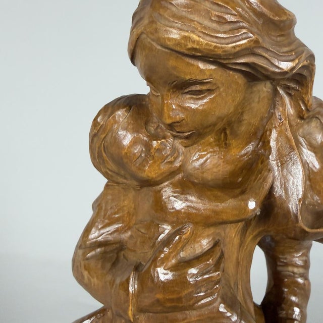 Brown Madonna with Child in Wood Carved Wood, 1950s For Sale - Image 8 of 12