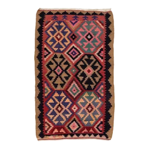 1960s Vintage Turkish Kilim Multicolor Handmade Geometric Wool Rug