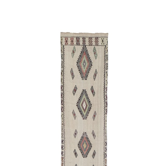 Vintage Embroided Turkish Stair Kilim Runner Rug 1'11''x13'8'' 22.8" x 164.2" / 58 x 417 Cm Hand woven with high quality...