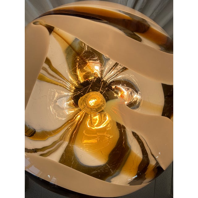 Mid-Century Italian Amber and White Swirl Murano Glass Pendant with Chrome Suspension attributed to Mazzega, 1970s For Sale - Image 10 of 18