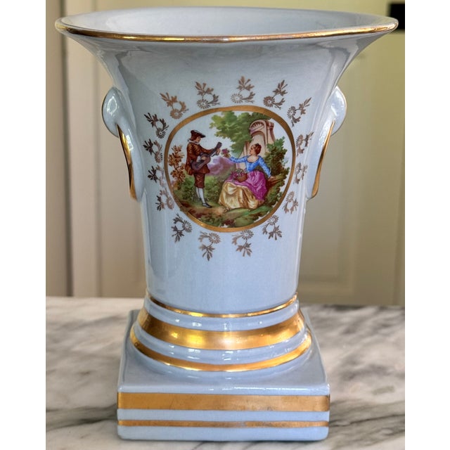 Mid 20th Century Mid-Century French Blue With Gold Gilt Fragonard Motif Vase For Sale - Image 5 of 18