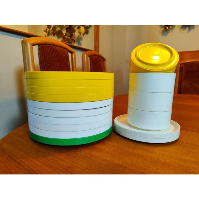 Mid 20th Century Mid 20th Century Heller Massimo Vignelli White Yellow Green Plates & Bowls - Set of 16 For Sale - Image 5 of 6