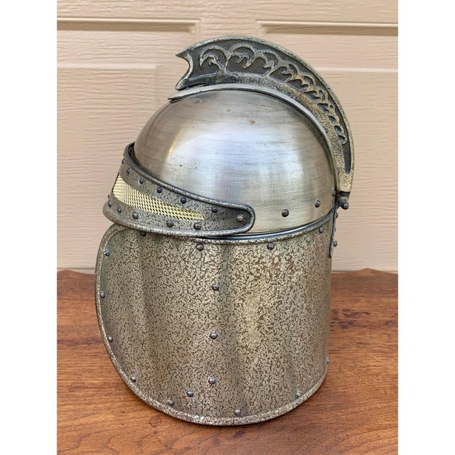 Metal Late 20th Century Pewter Knight’s Helmet Ice Bucket For Sale - Image 7 of 12