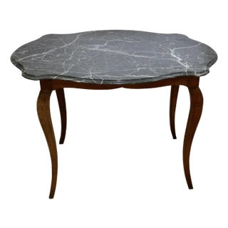 Vintage French Oak Table With Marble Top For Sale
