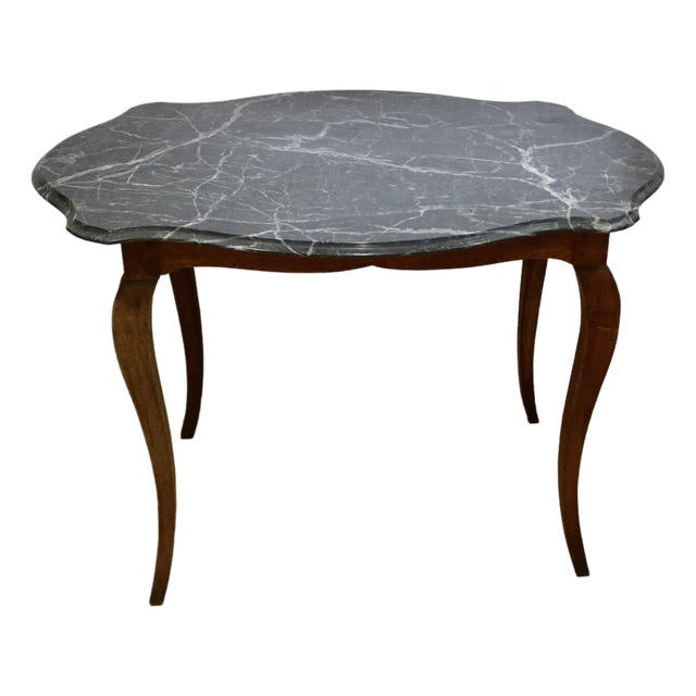 Vintage French Oak Table With Marble Top For Sale