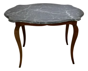 Vintage French Oak Table With Marble Top