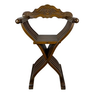 Antique Savonarola Chair in Carved Wood For Sale