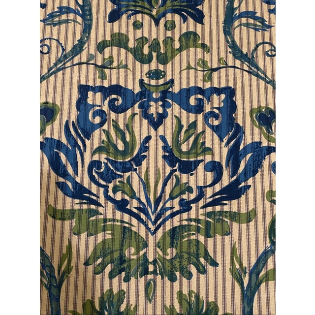 90” tall x 43” wide Good condition The focal point is the intricate damask pattern, showcasing stylized acanthus leaves,...