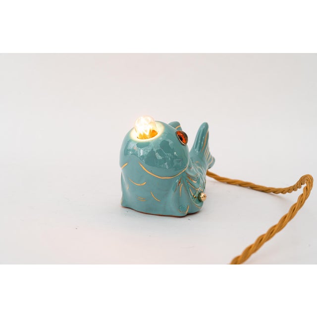 Blue Vintage Ceramic Fish Table Lamp, 1960s For Sale - Image 8 of 12