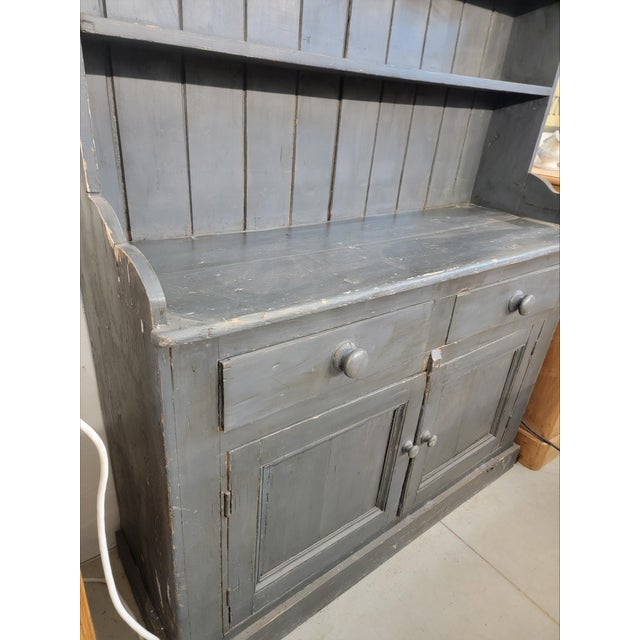 Antique Rustic One Piece Pine Dresser From Southern England in a Wonderful Grey/Blue Color - Circa 1890 For Sale - Image 4 of 17
