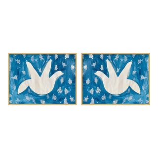 Flying Dove Diptych by Virginia Chamlee in Gold Frame, Small For Sale