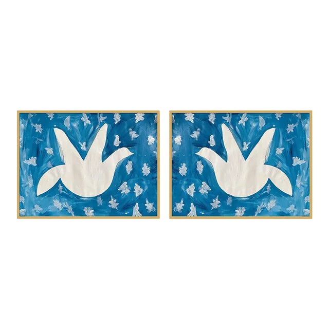 Flying Dove Diptych by Virginia Chamlee in Gold Frame, Small For Sale