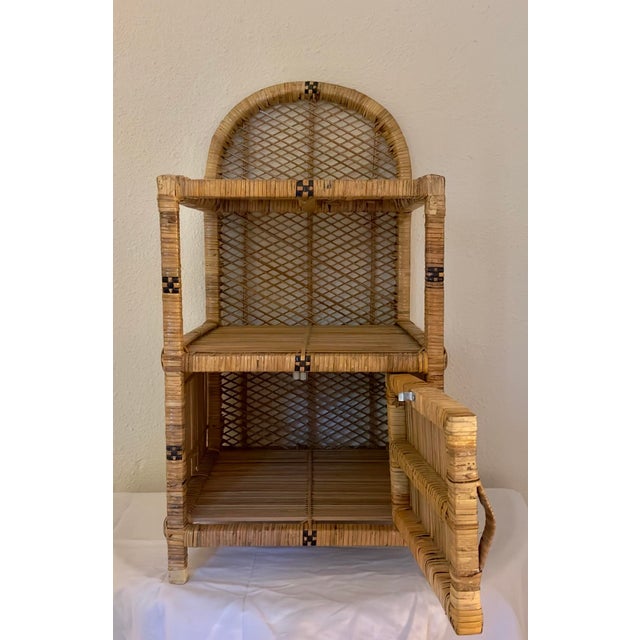 1970s Vintage Spanish Rattan and Wicker Bookcase with Bottom Door, 1970s-1980s For Sale - Image 5 of 8