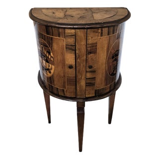 Art Deco Italian Demilune Night Stand in Marquetry Inlay Burl Wood, 1940s For Sale