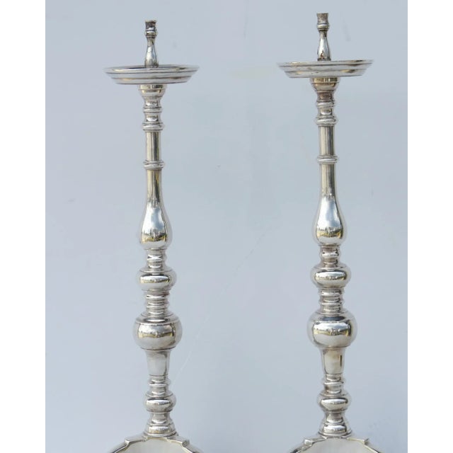 19th Century 19th Century European Bronze Silver Plated Pricket Sticks Ball feet - A Pair For Sale - Image 5 of 13
