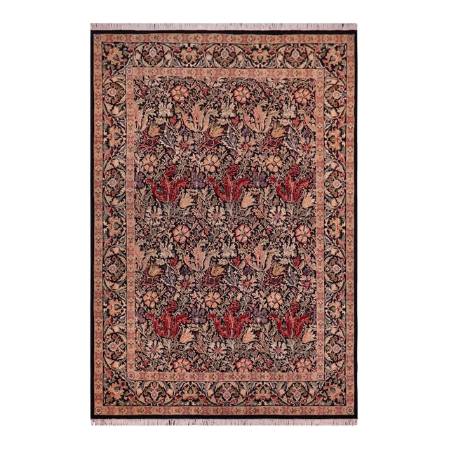 Shabby Chic Willaim Morris Design Black/Black Wool Rug - 9'0'' X 12'2'' For Sale