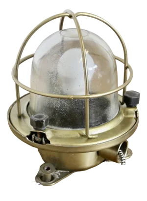 Vintage Nautical Brass Bulk Head Light, 1920s