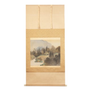 Showa Era Japanese Scroll Painting "Landscape With Pine Trees" For Sale