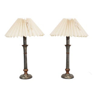 French Country Table Lamps with Pleated Shades, France, 1980s, Set of 2 For Sale