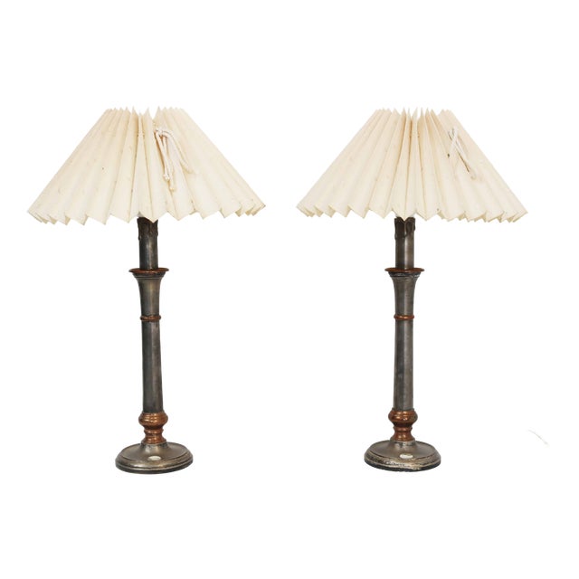 French Country Table Lamps with Pleated Shades, France, 1980s, Set of 2 For Sale