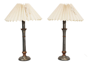 French Country Table Lamps with Pleated Shades, France, 1980s, Set of 2