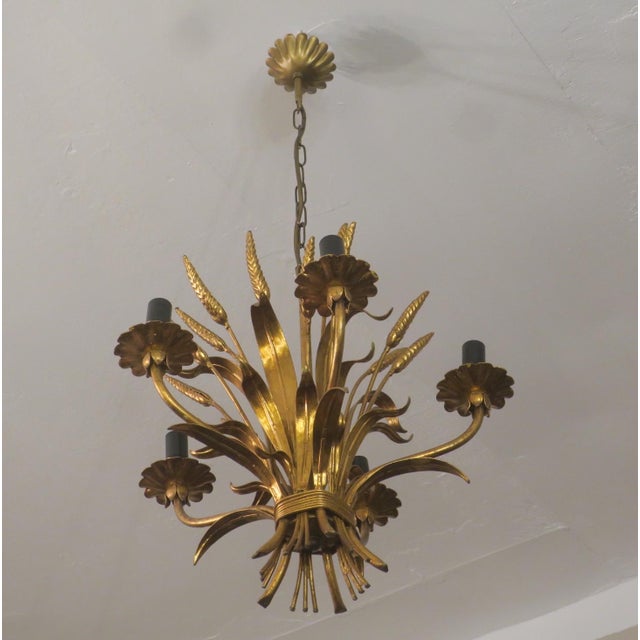 Gold Gold-Plated Tole Wheatsheaf Chandelier by Hans Kögl, 1960s For Sale - Image 8 of 13