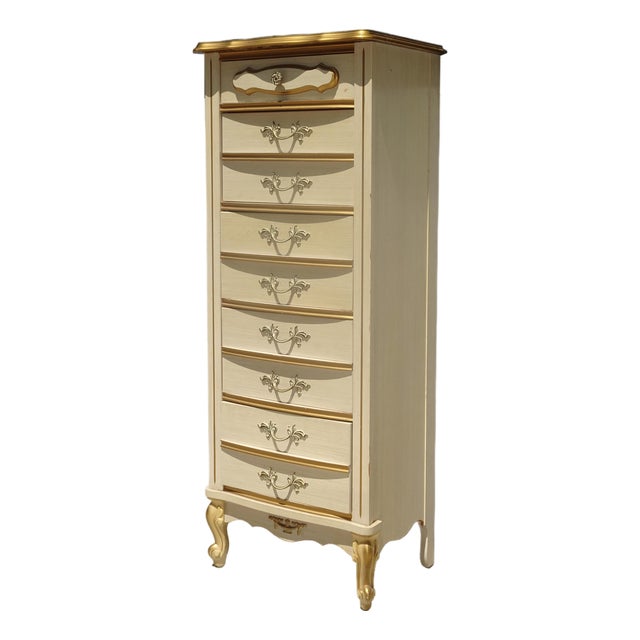 Dresser Vintage French Provincial Tallboy Dresser Lingerie Chest Brass #2 For Sale