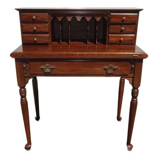Lh35 Vintage Ethan Allen Drop Front Writing Desk With 7 Drawers and Mail Slots For Sale