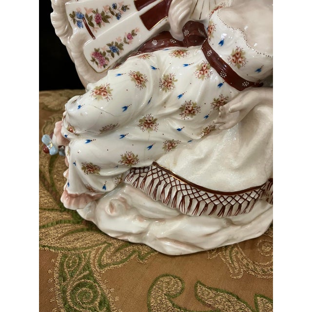 Late 19th Century Exquisite Antique KPM Berlin Porcelain Figurine Lady With Fan & Cherub R. Moller For Sale - Image 5 of 17