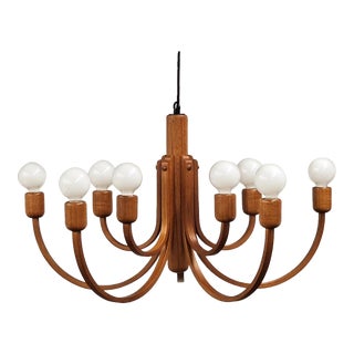 1970s Danish Modern 10 Arm Teak Chandelier by Domus For Sale
