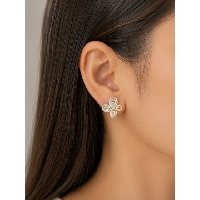 Art Deco Late 20th Century 18K Two Tone Gold Diamond Nugget Earrings Estate Fine Jewelry, Pair For Sale - Image 3 of 3
