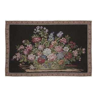 Floral Basket Black Loom Woven Tapestry - 138 X 175 Cm (4'7" X 5'9") - Requires Rod Size 5 For Sale