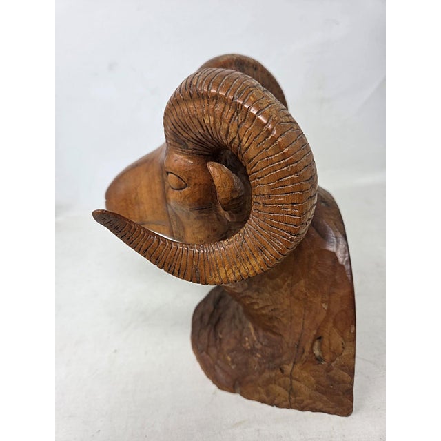 Vintage 1966 Hand Carved Wood Bighorn Sheep Ram's Head 9" Tall Signed Orren Hutter Calif For Sale In Los Angeles - Image 6 of 14