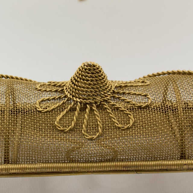 Contemporary Gilt Metal Wire Mesh Wall Mirror with Floral Decor, circa 1950 For Sale - Image 3 of 16