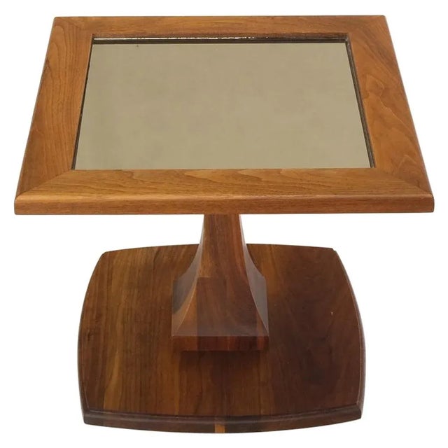 Square Oiled Walnut Mirror Tile Top Occasional Side End Table Stand Figural Base For Sale - Image 13 of 13