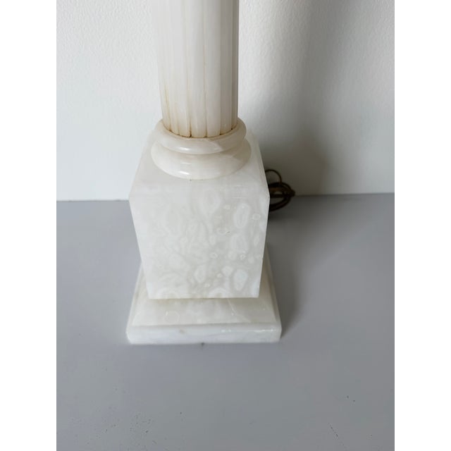 1960s 1960’s Italian Hollywood Regency Carved Alabaster Marble Column Table Lamp For Sale - Image 5 of 12